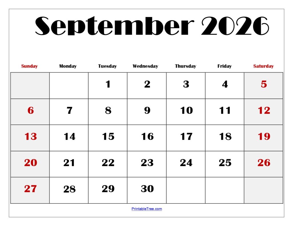 September 2026 Blank Printable Calendar