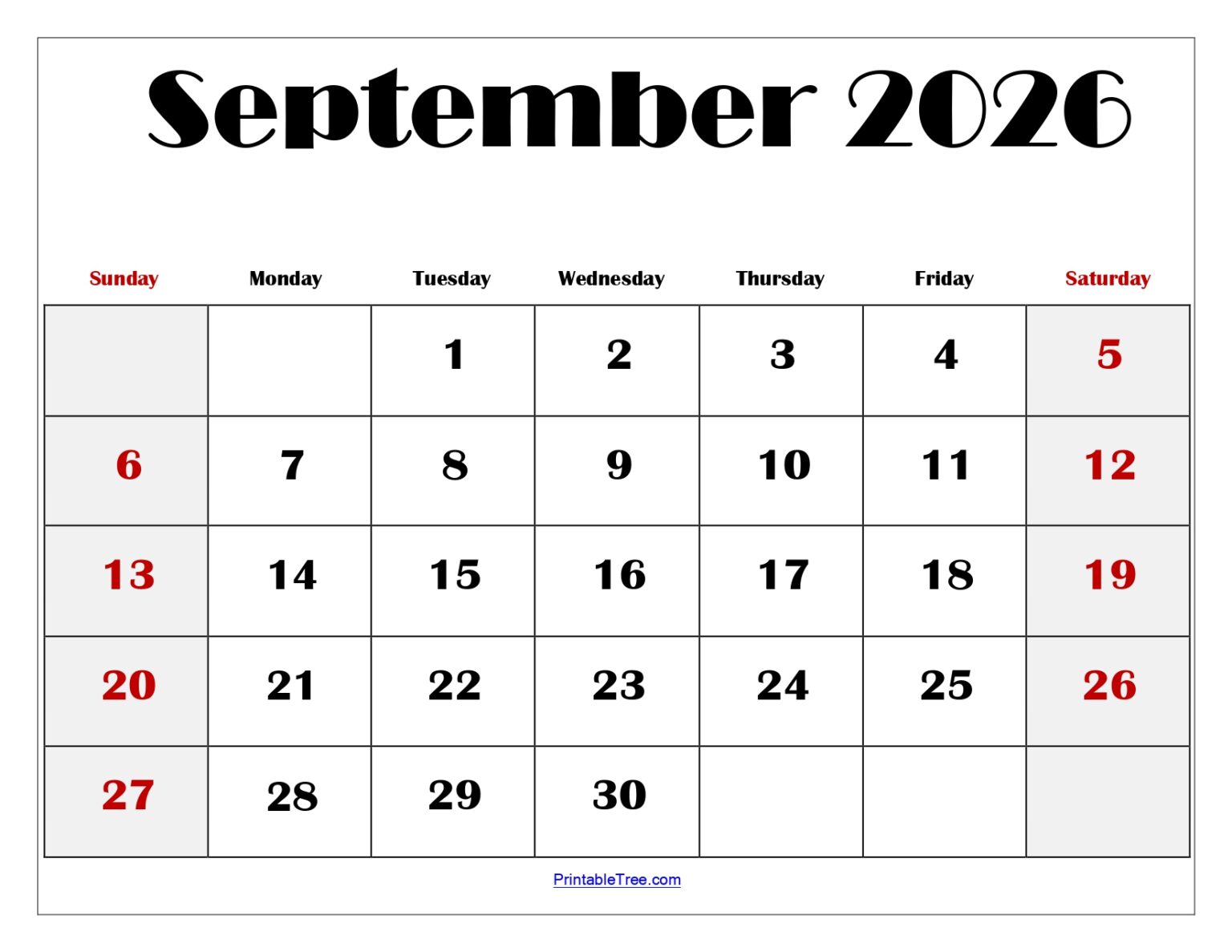 September 2026 Calendar Printable PDF with HolidaysTemplates