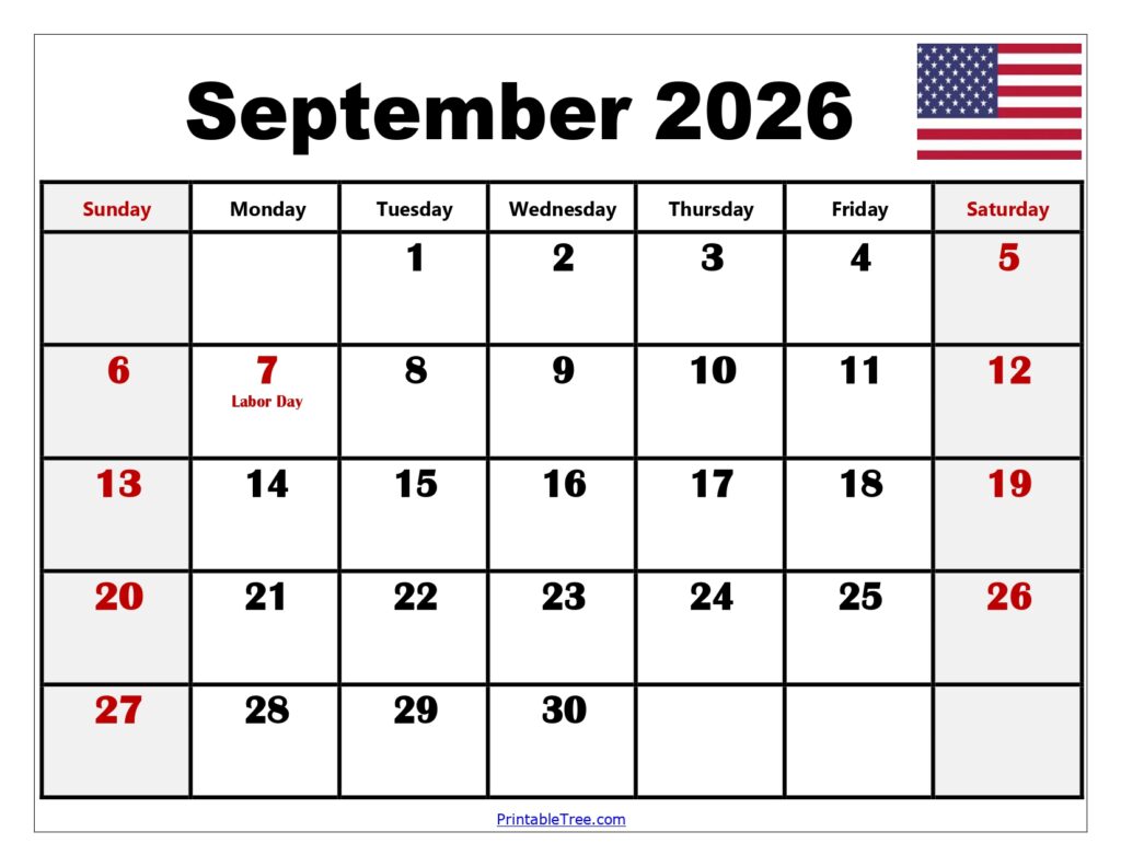 September 2026 Calendar with Holidays