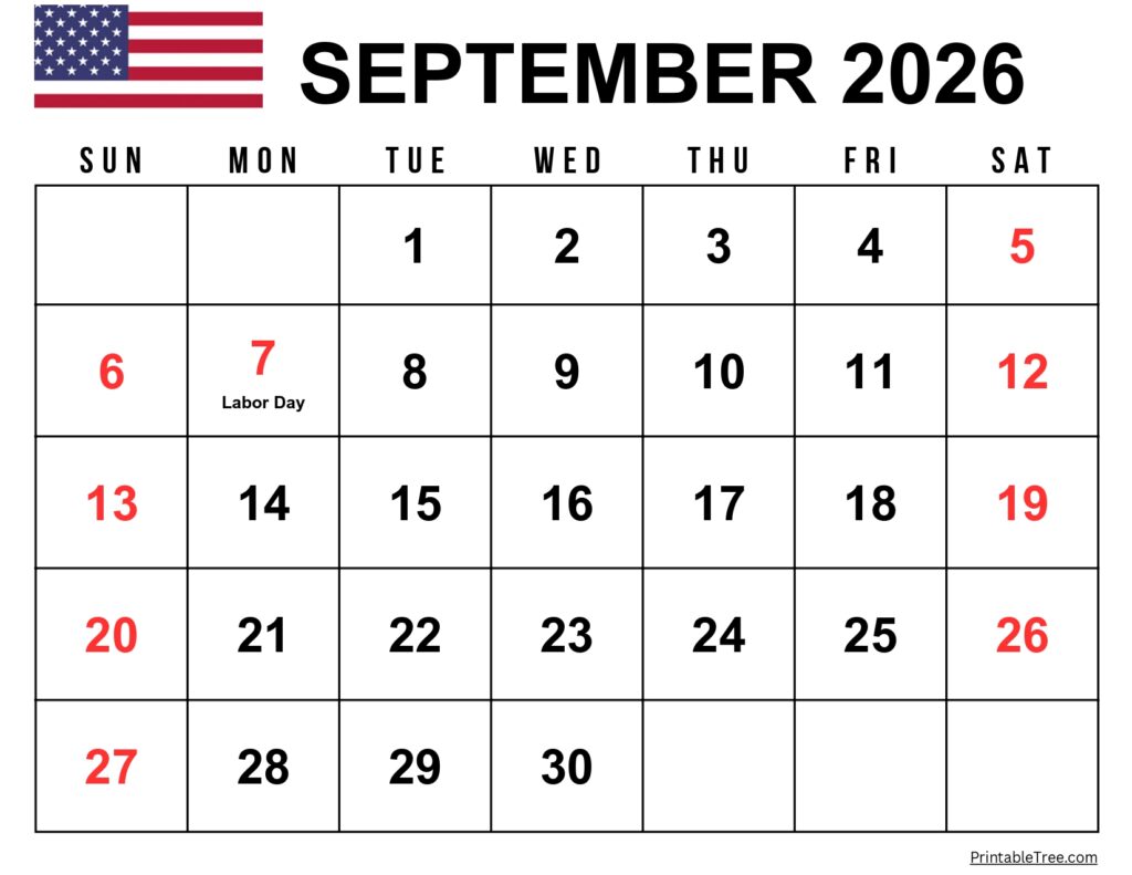 September 2026 Calendar with US Holidays