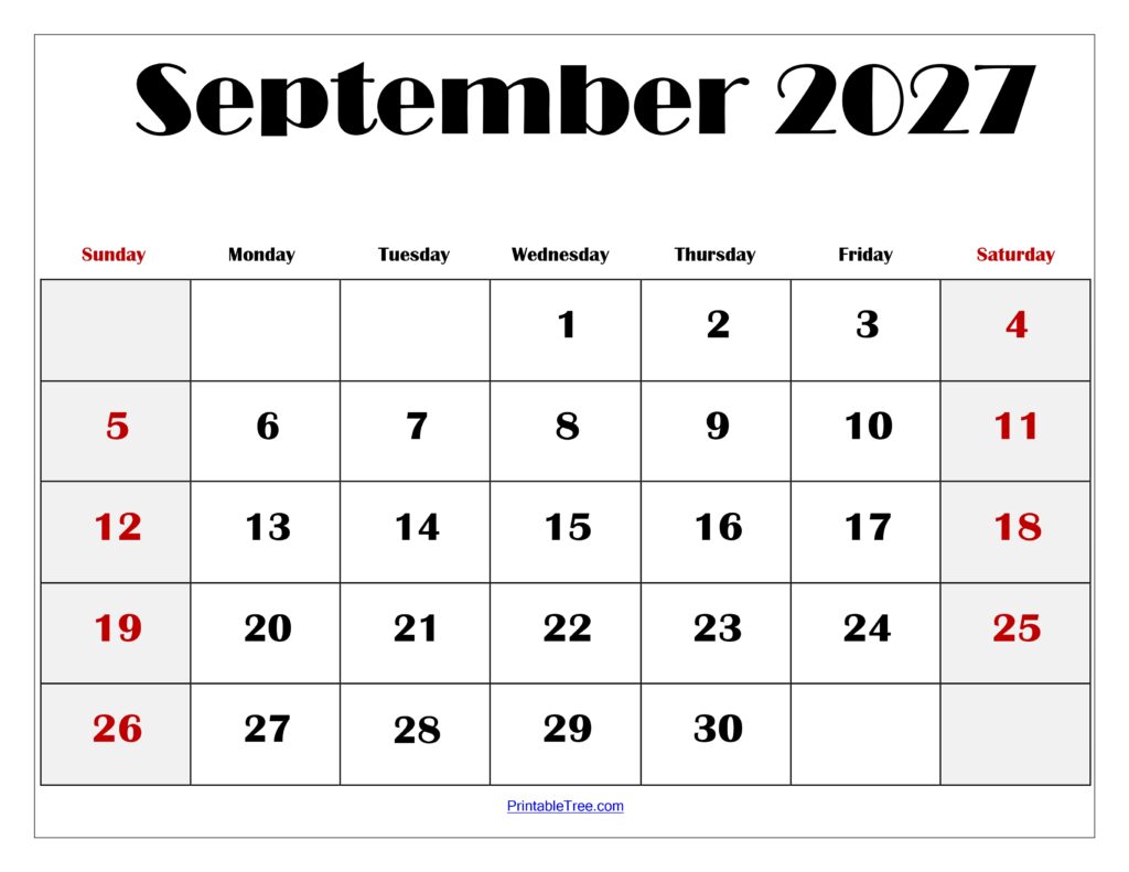 September 2027 Blank Printable Calendar