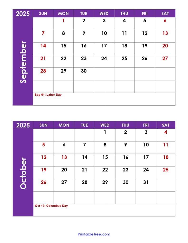 September and October 2025 Calendar with Holidays