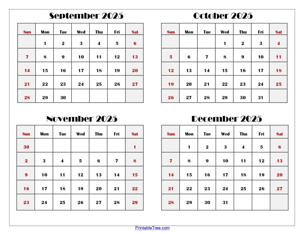 September to December 2025 Calendar