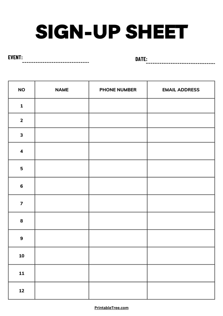 Simple Sign Up Sheet