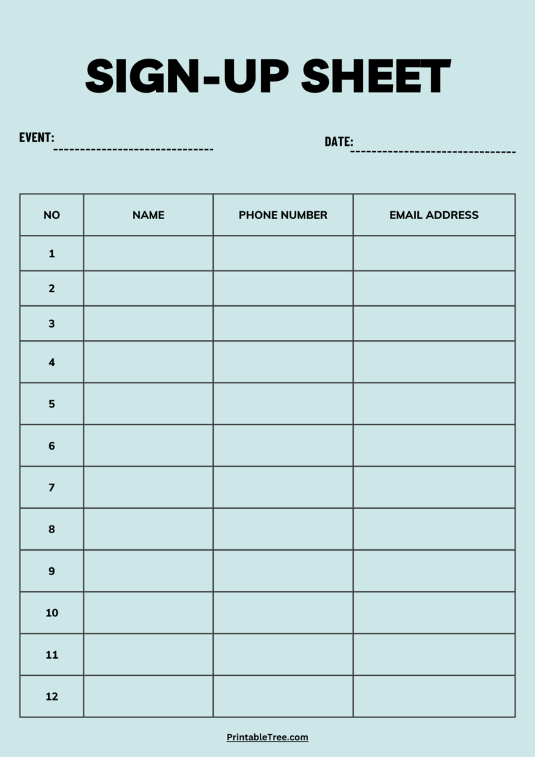 Free Printable Sign-up and Sign-in Sheet PDF Templates