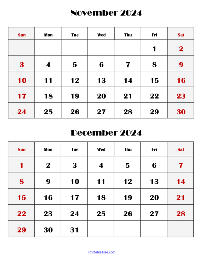 Two Months Calendar 2024 Printable PDF | Double Month Calendar