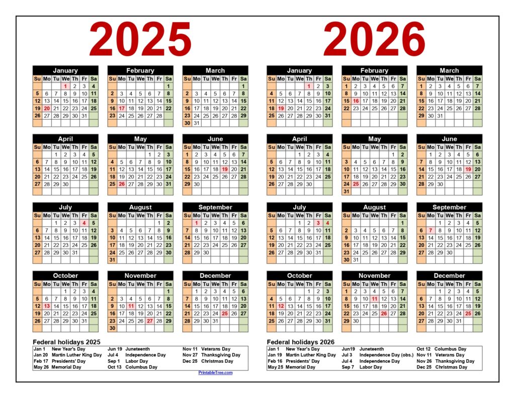 Two Year Calendar 2025-2026 Landscape