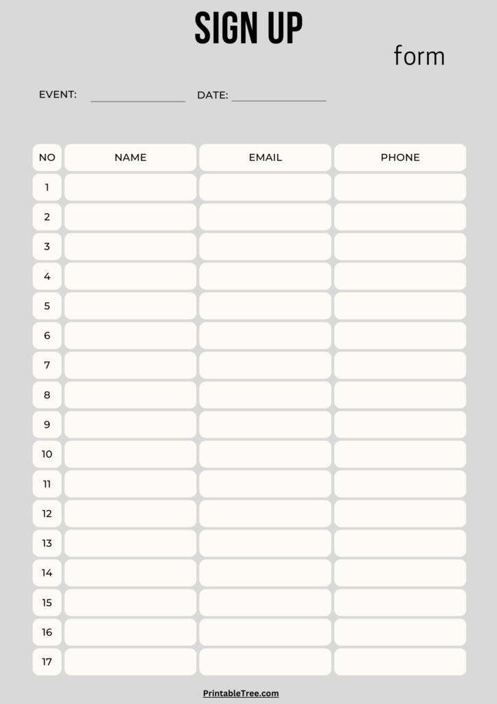 White Gray Sign Up Sheet Form