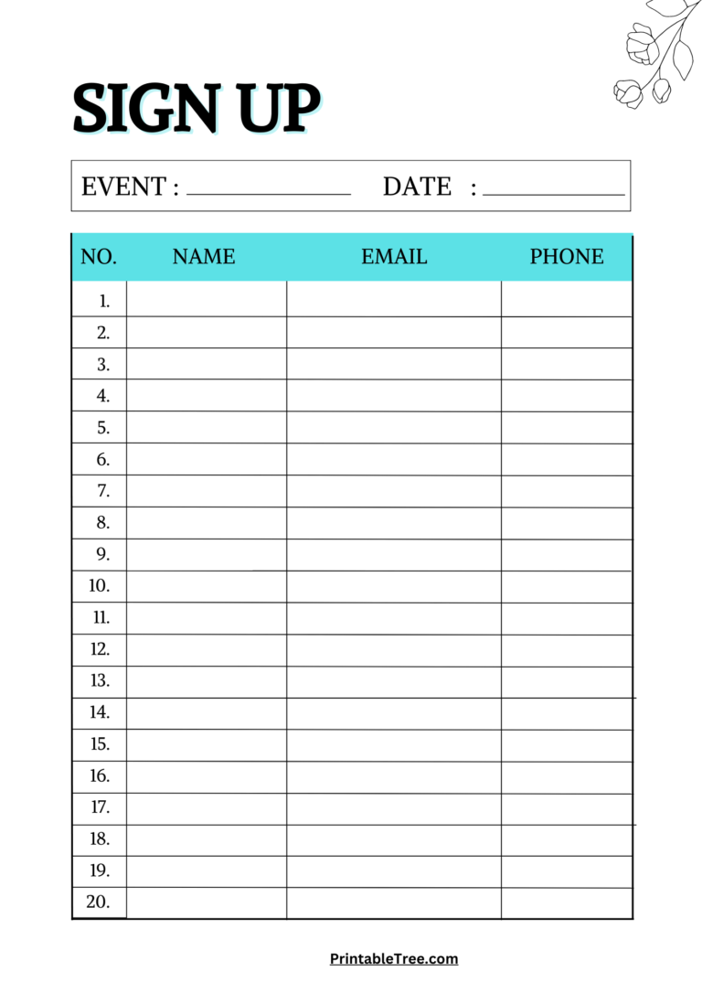 Free Printable Sign up and Sign in Sheet PDF Templates