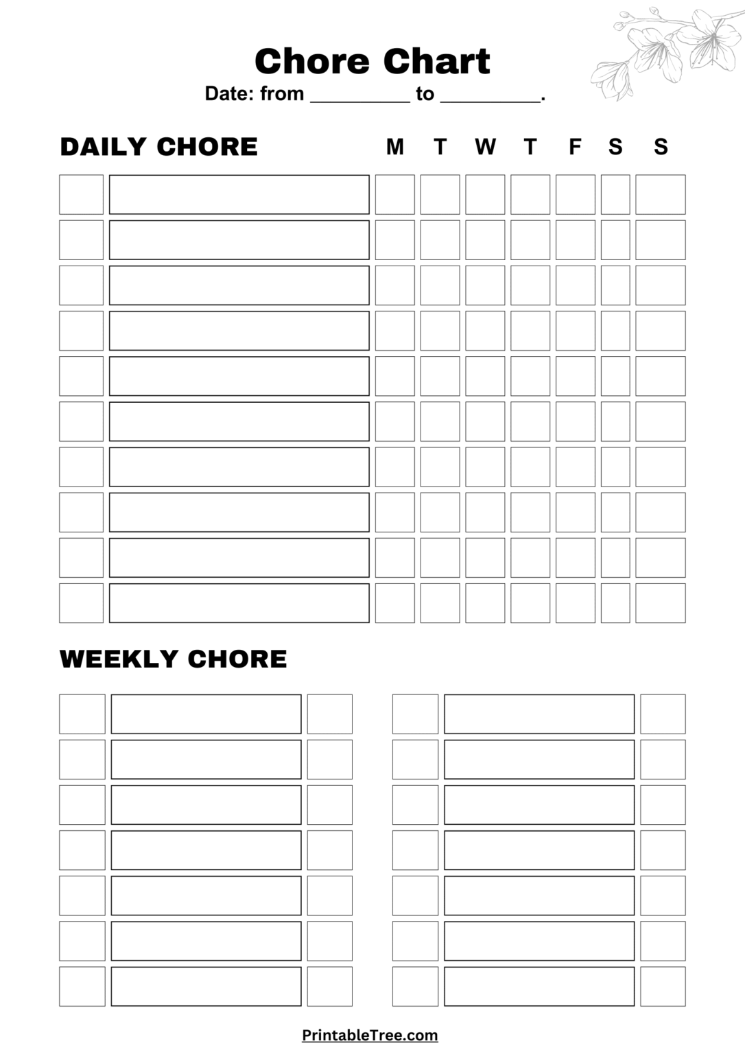 Free Printable Chore Chart PDF Template For Kids
