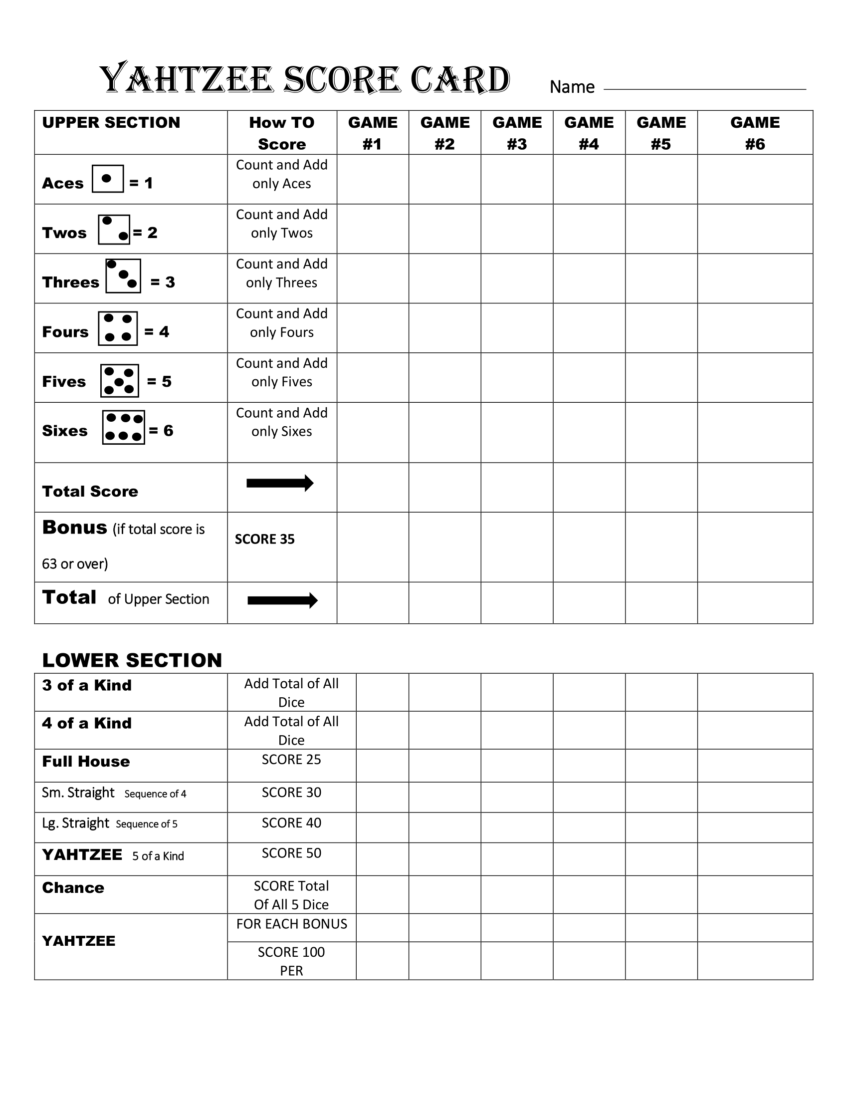 Yahtzee Score Card Print Ready File Yahtzee Scoresheet -  Portugal