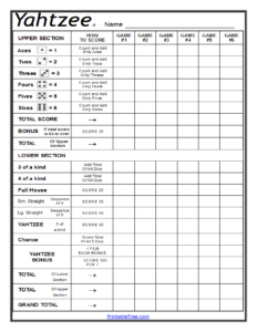 Free Printable Yahtzee Score Card Sheets PDF Templates