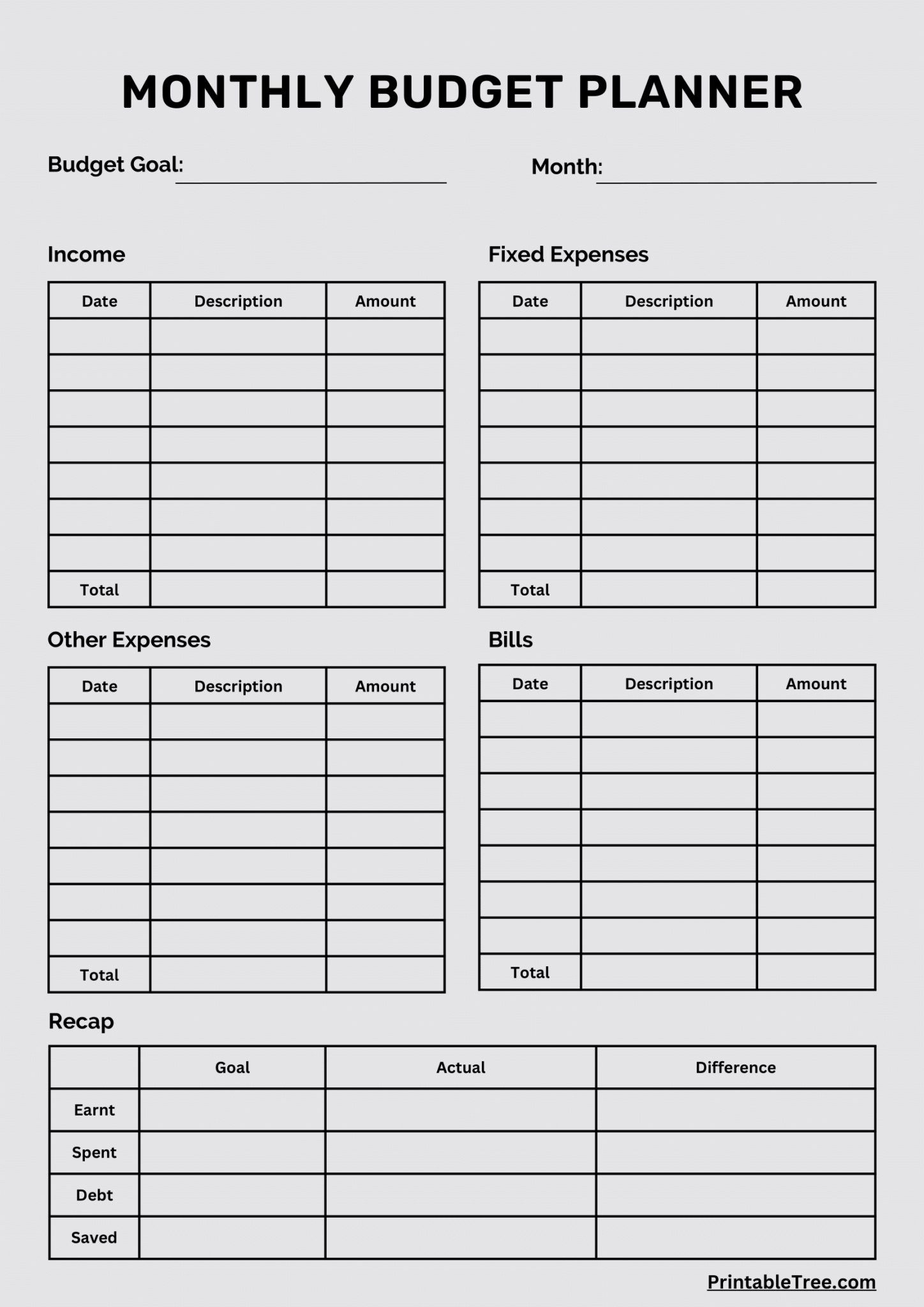 Free Download Printable Monthly Budget Planner PDF Templates